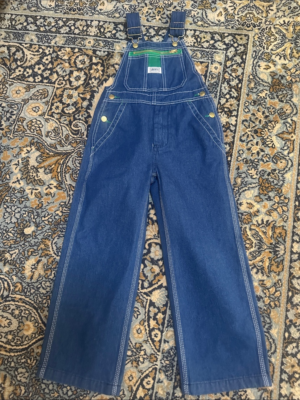 Liberty Children's Blue Denim Overalls with Green Accent